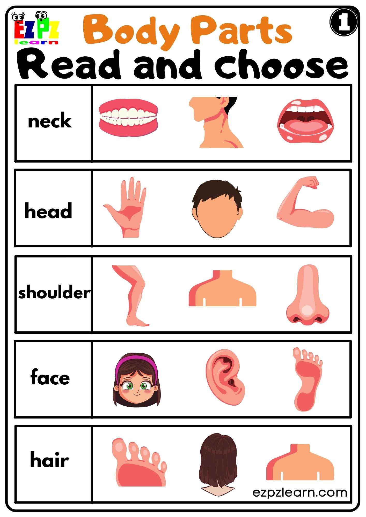 Body Parts Printable Worksheets For Preschoolers