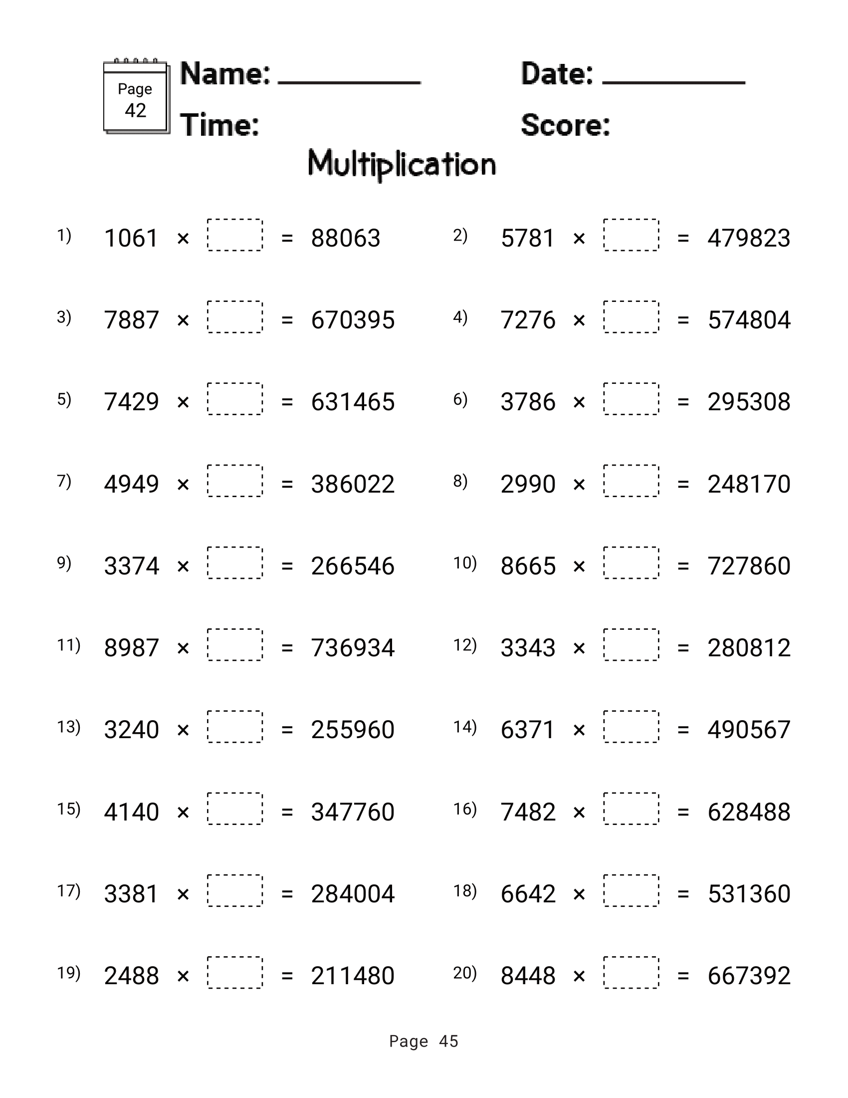 6Th Grade Printable Multiplication Worksheets