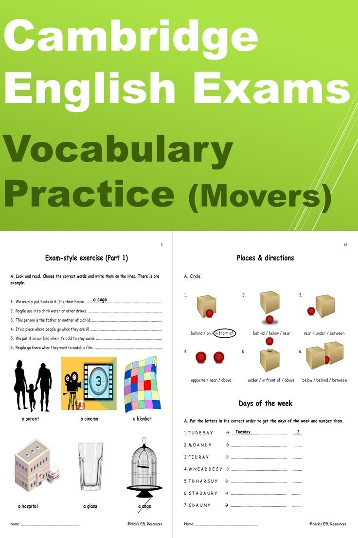 Cambridge English Exams Vocabulary Practice Worksheet Pack Movers American English