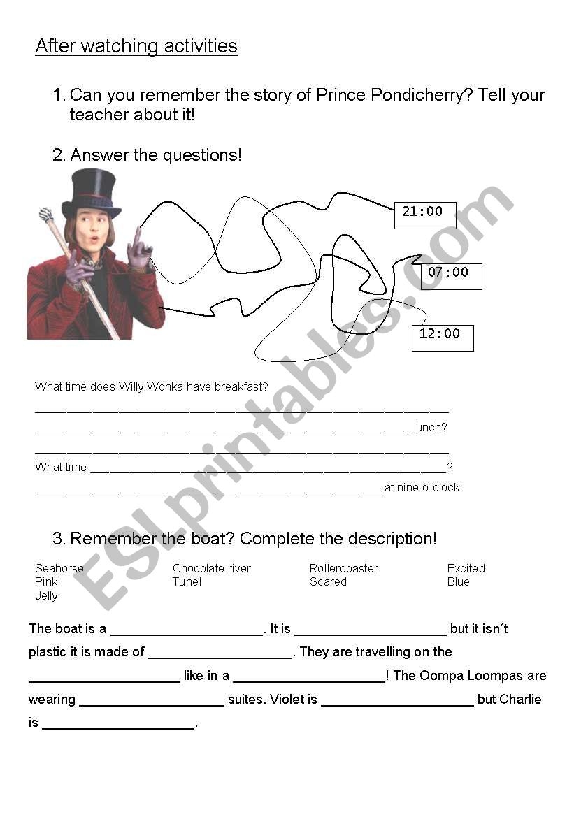 Charlie And The Chocolate Factory Printable Worksheets