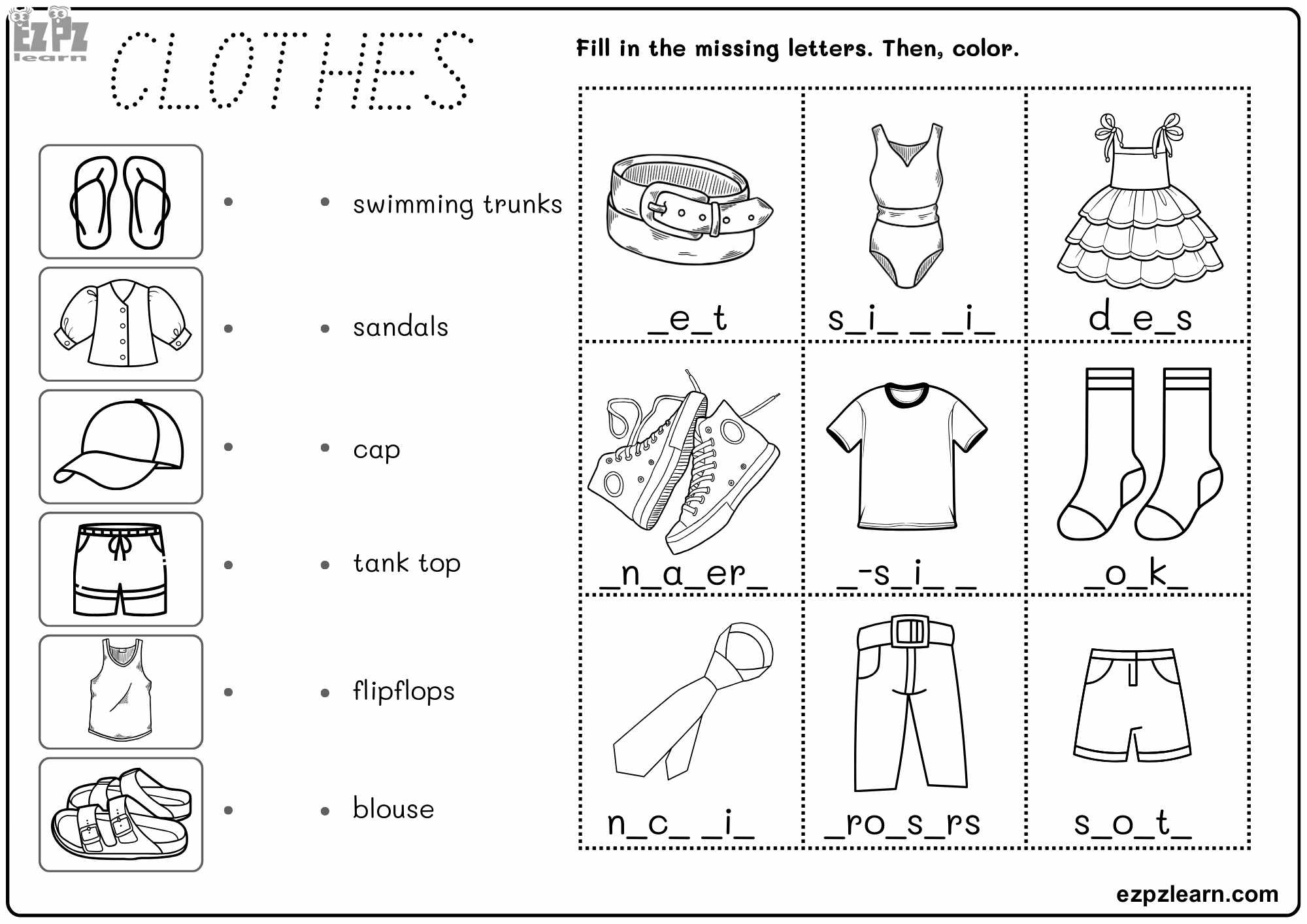 Color Worksheets Of Laundry For Kids Printable