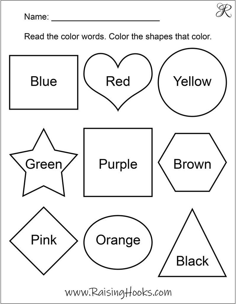 Colors And Shapes Worksheets Printable Education/Con