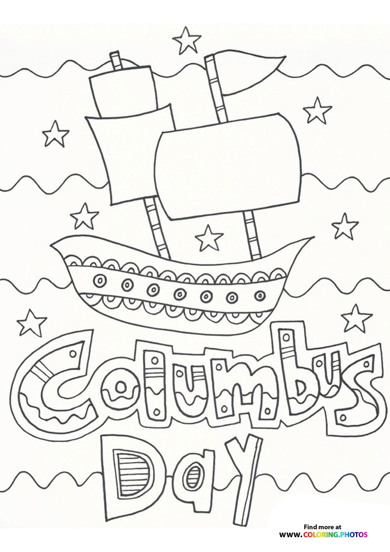 Colorable Printable Worksheets For Columbus Day