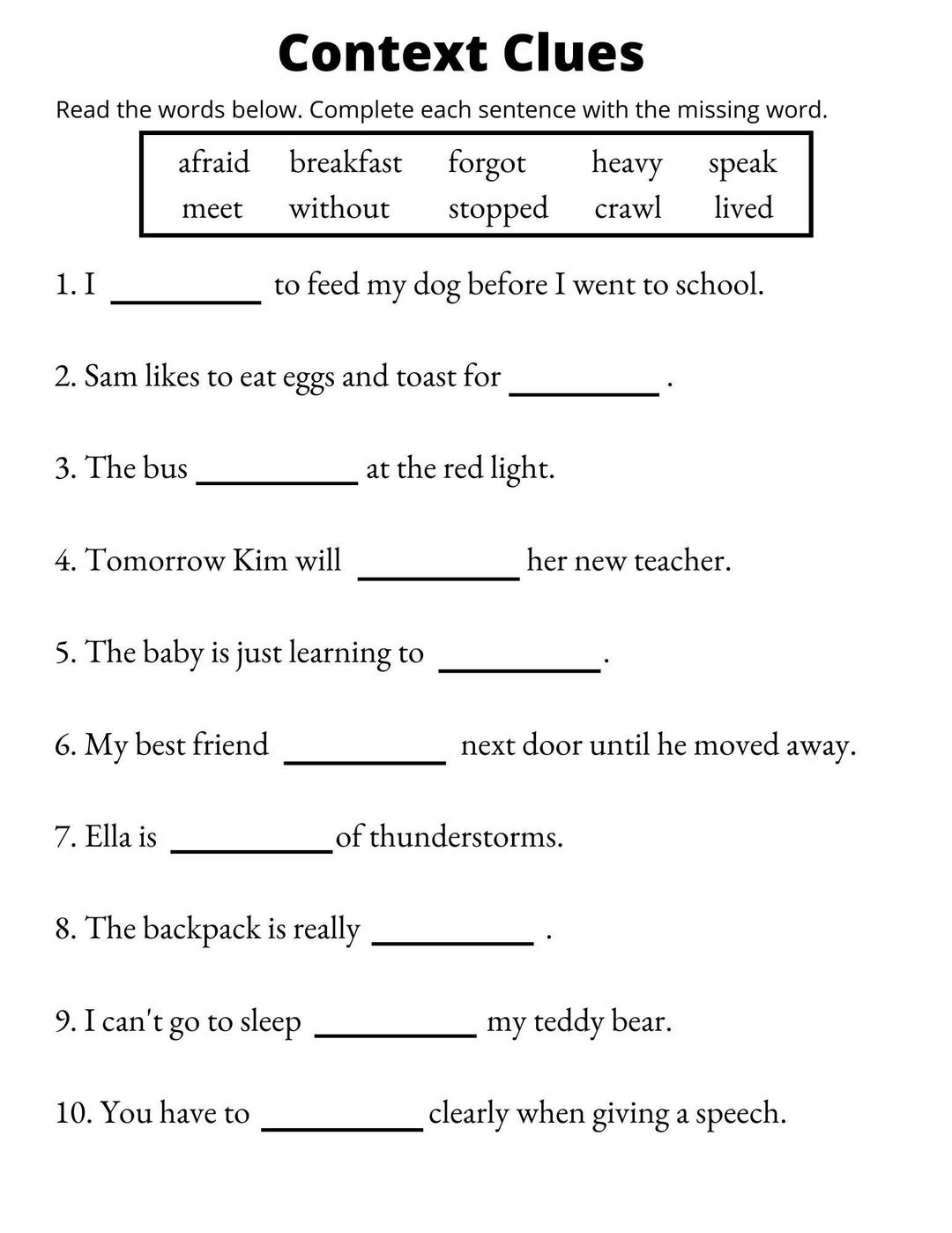 Context Clues Worksheets Vocabulary Printable 1st Through 3rd Grade Etsy Israel