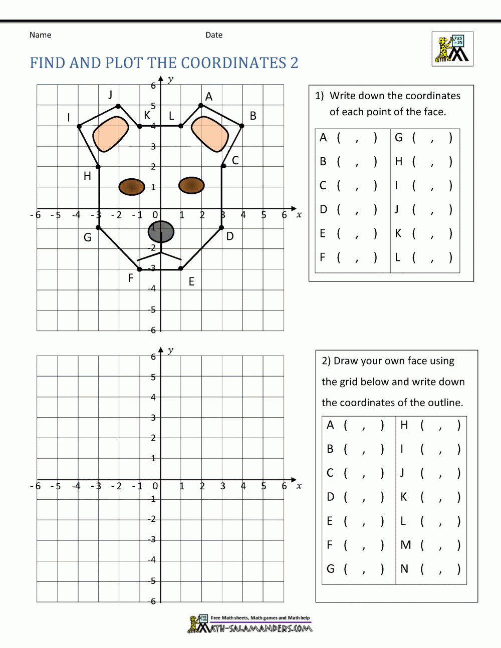 Coordinate Planes Printable Worksheets, Simple