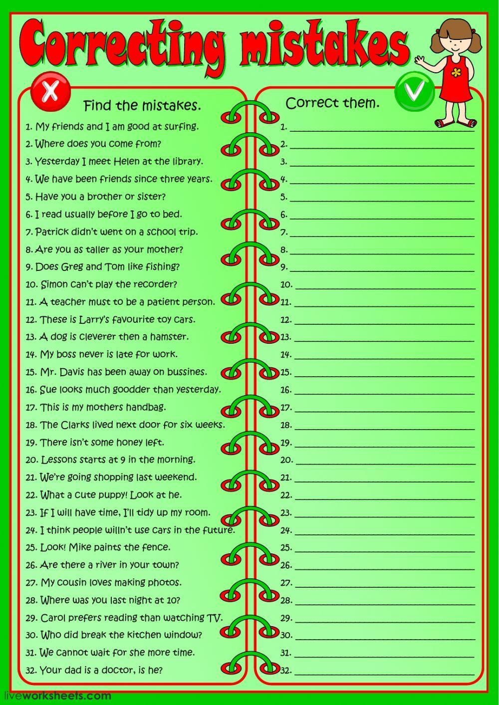 Correcting Writing Mistakes Worksheets Free Printable