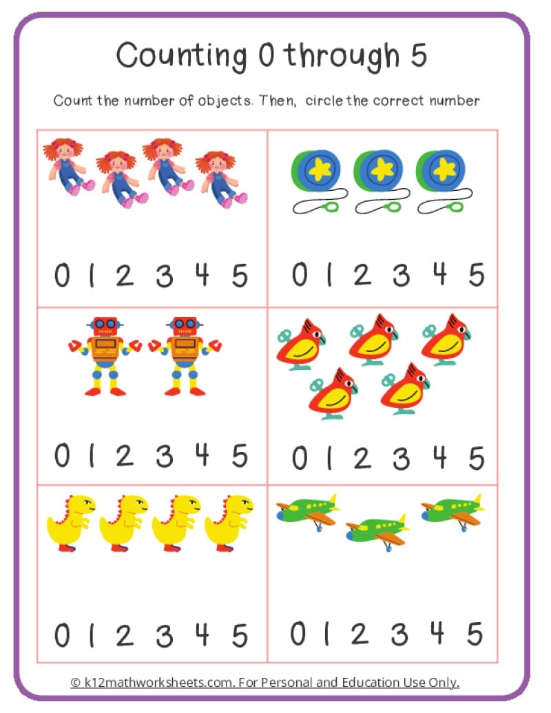 Kindergarten Counting Worksheets Printable