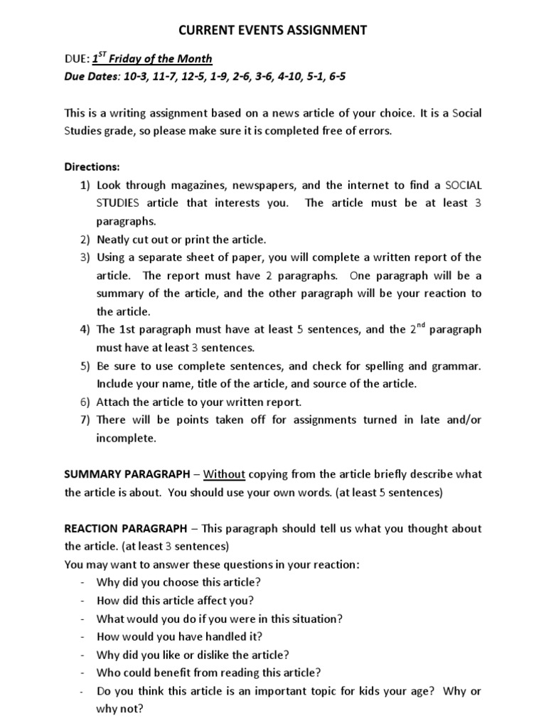 Children'S Current Event Printable Worksheets