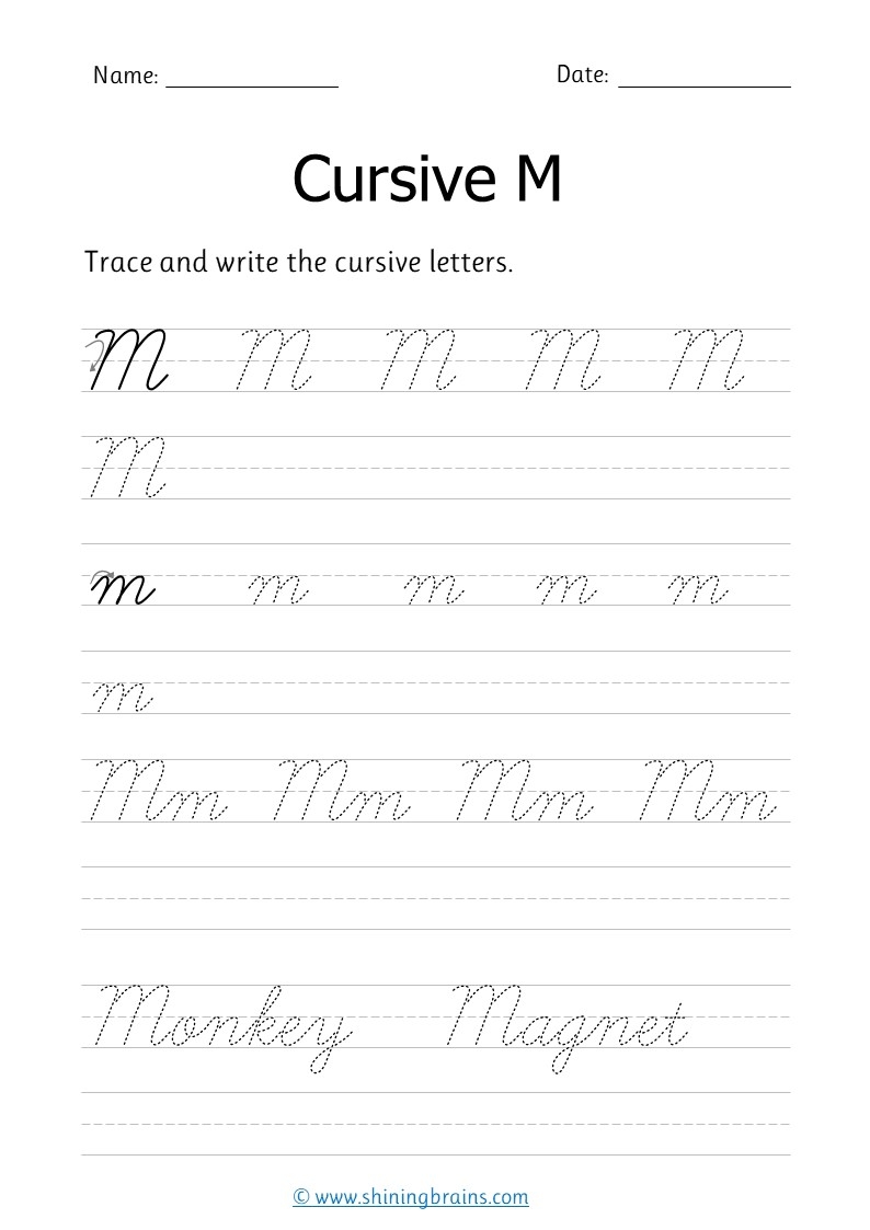 Cursive Writing Practice Worksheets Printable On M