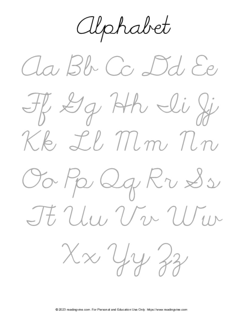 Alphabet Cursive Handwriting Worksheets Printable