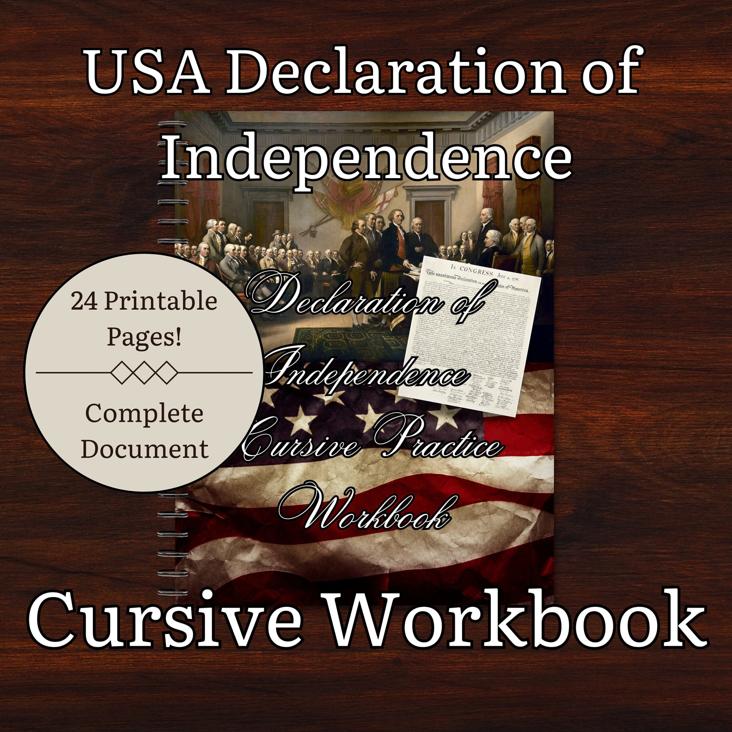 Cursive Writing Practice Workbook With The Declaration Of Independence Etsy