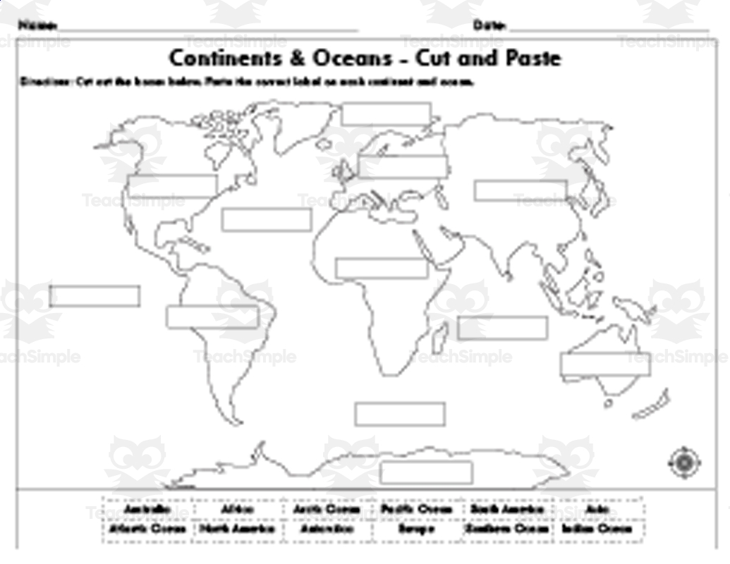 Continents And Oceans Printable Worksheets