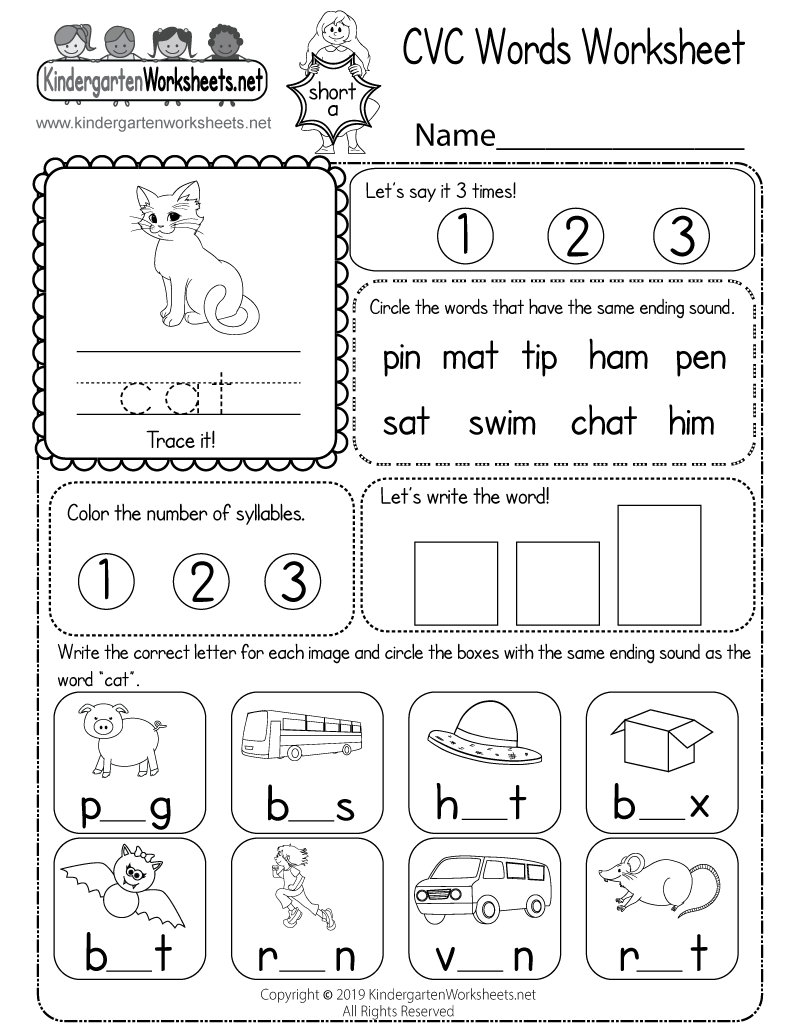 Cvc Printable Worksheets For Kindergarten