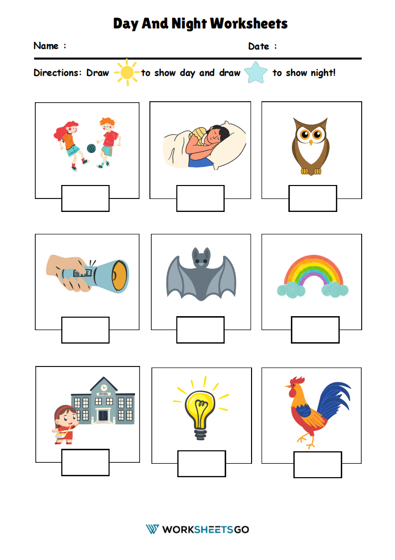 Day And Night Printable Worksheets