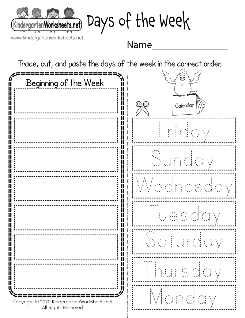 Days Of The Week Printable Worksheets