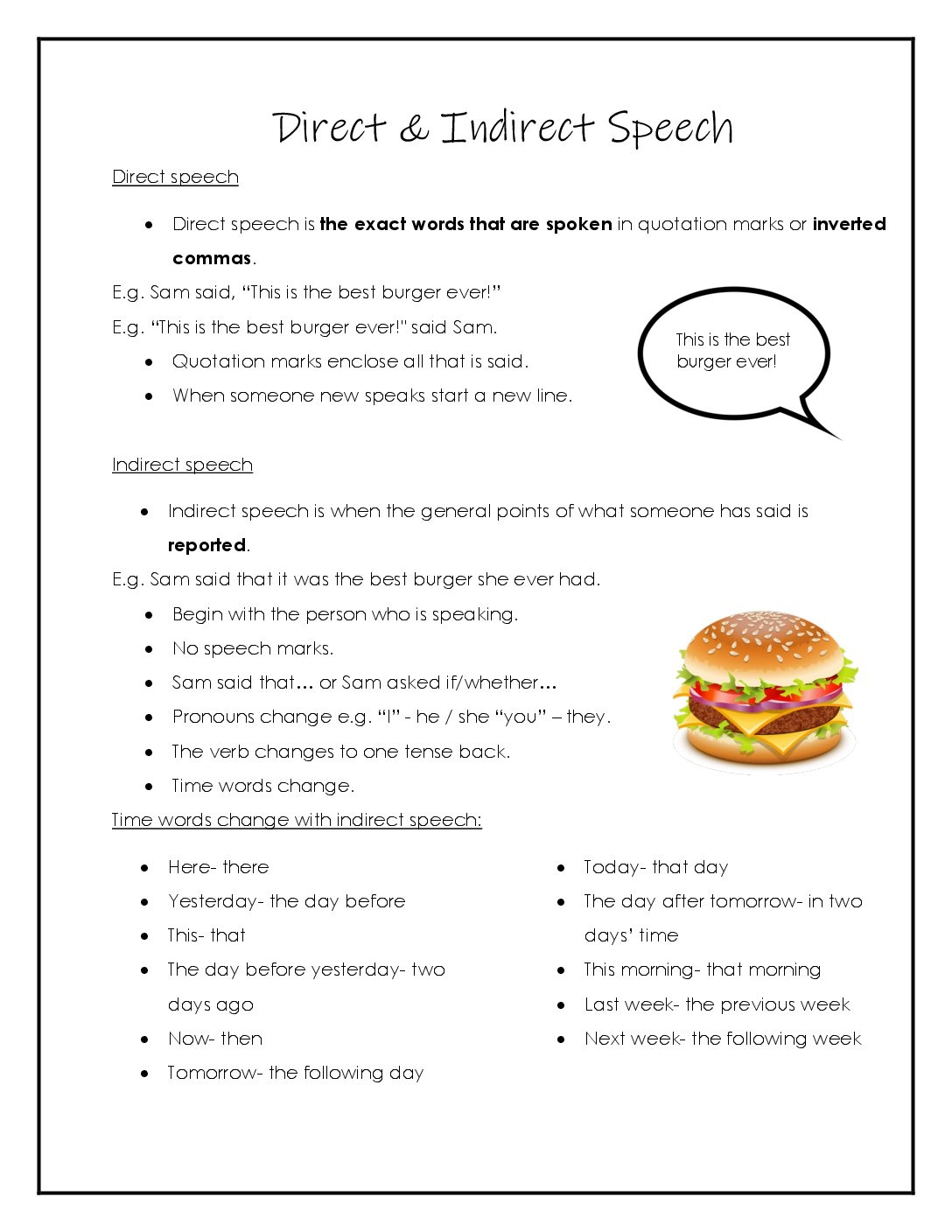 Direct And Indirect Speech Free Printable Worksheets