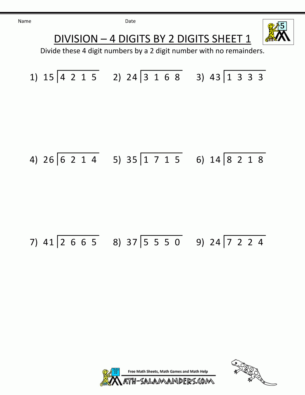 5Th Grade Division Printable Division Worksheets