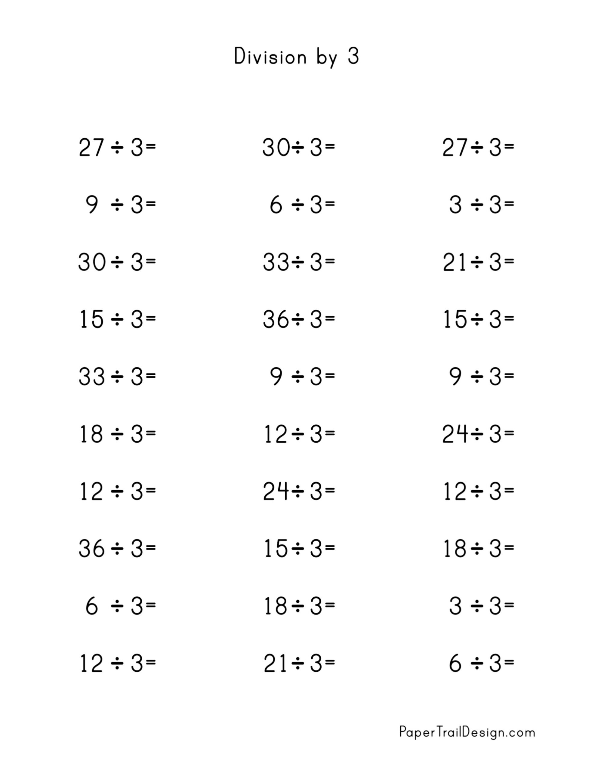Division Facts Worksheets Free Printable