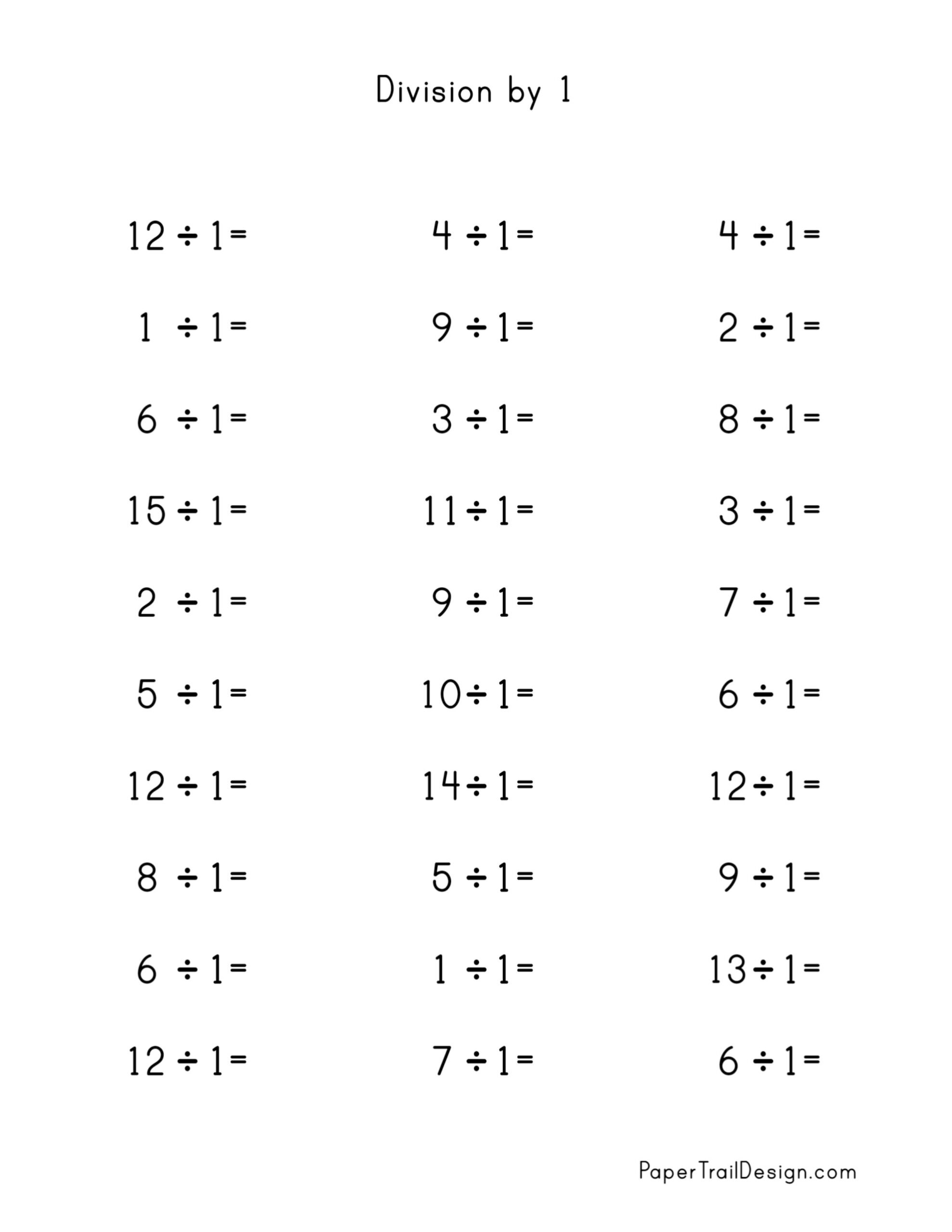 1 By 1 Division Worksheets Printable 10S