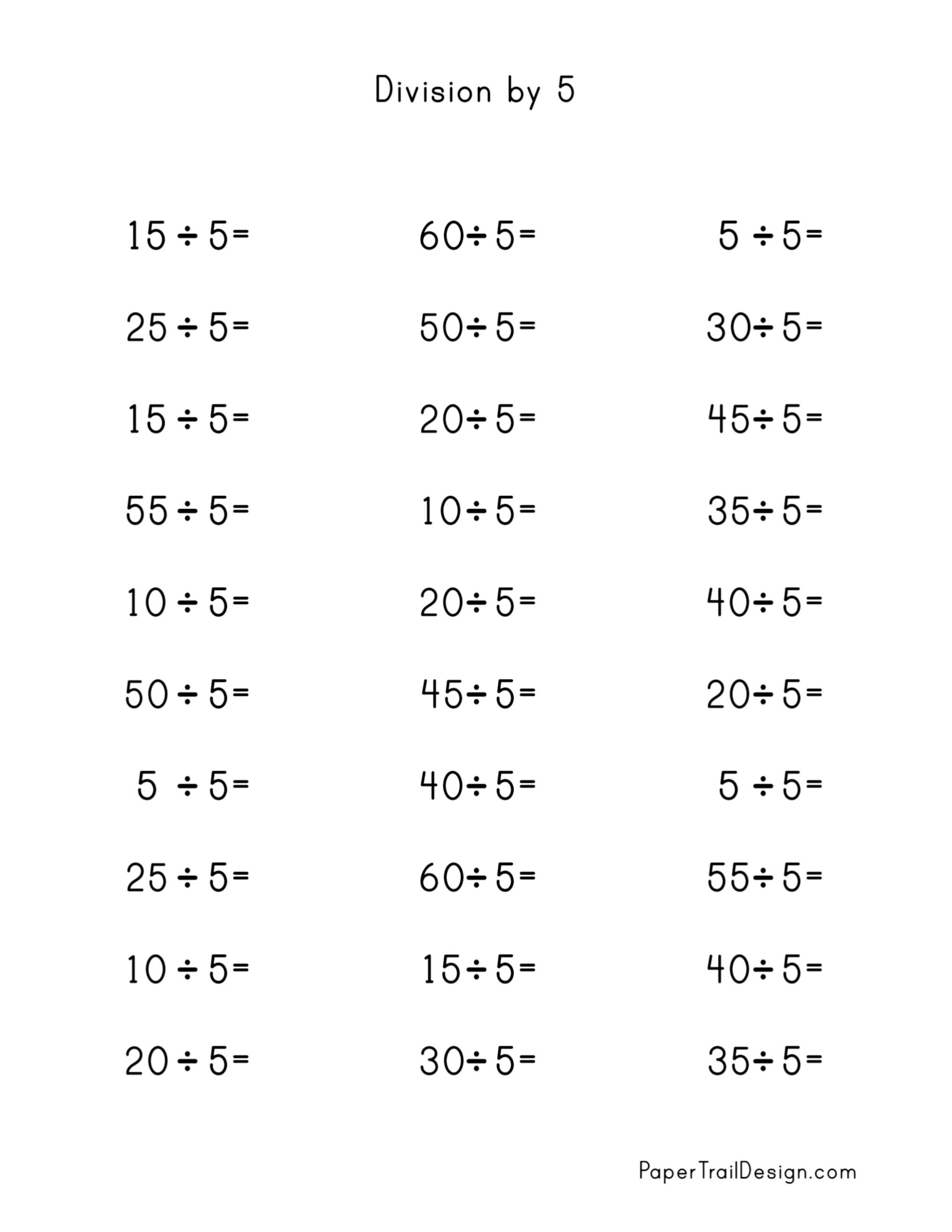 Division Worksheets For Division Facts 1 12 Paper Trail Design
