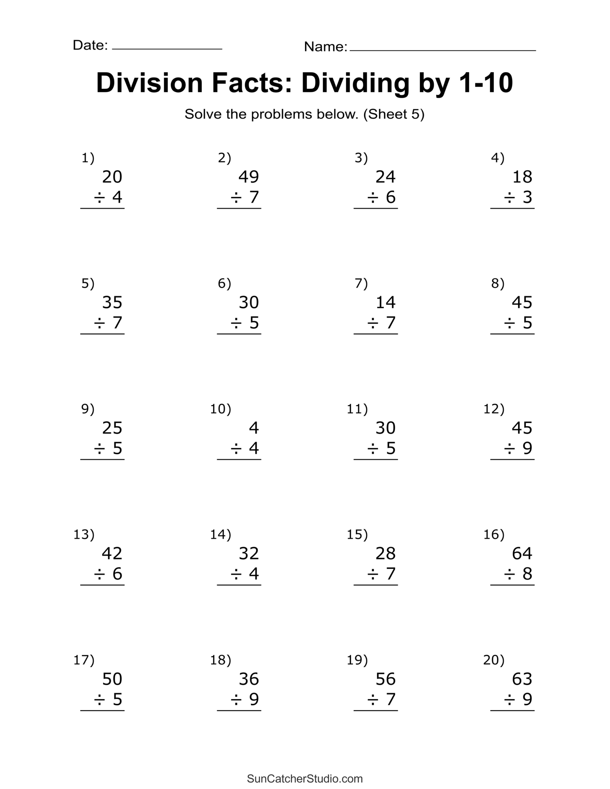 Division Fifth Grade Free Printable Worksheets