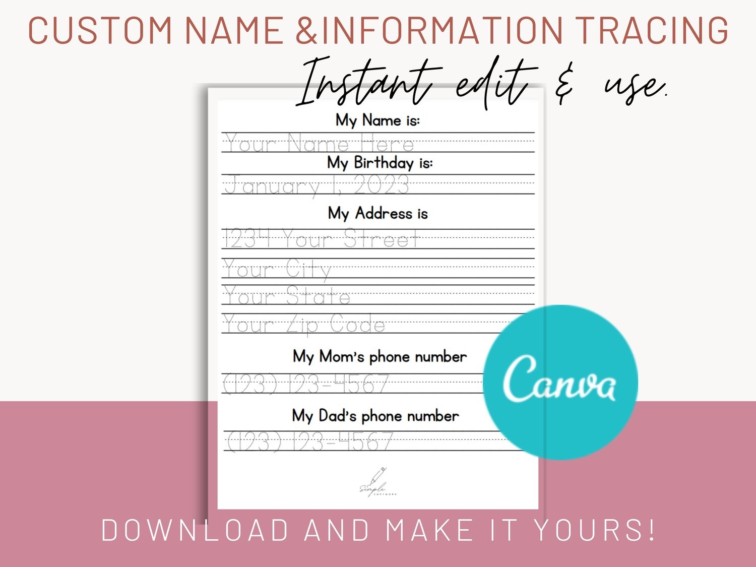 Customize Printable Tracing Worksheets Address