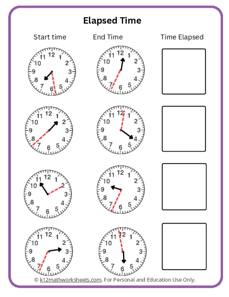 Elapsed Time Free Printable Worksheets