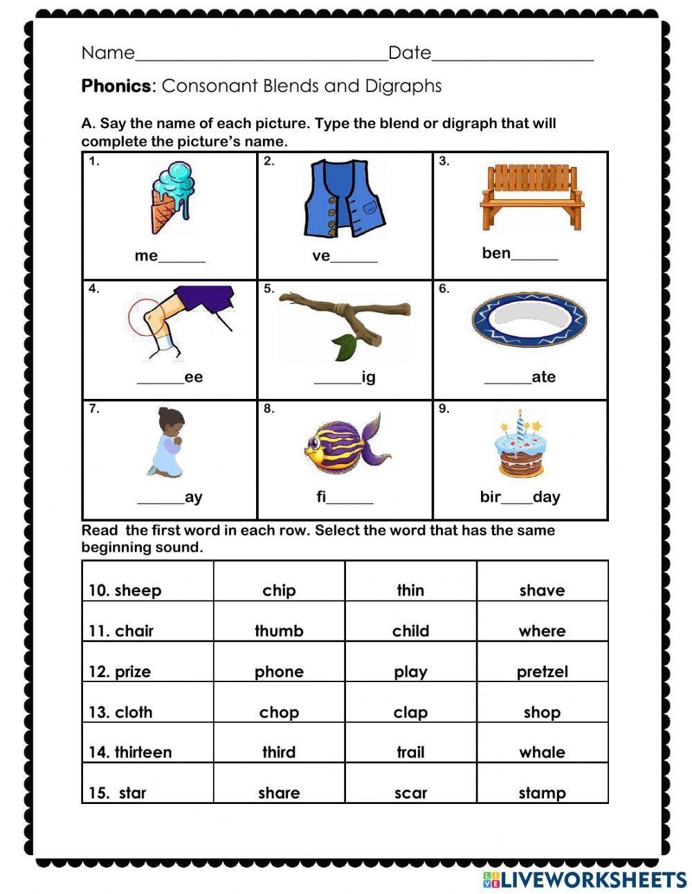 Blends And Digraphs Worksheets Printable
