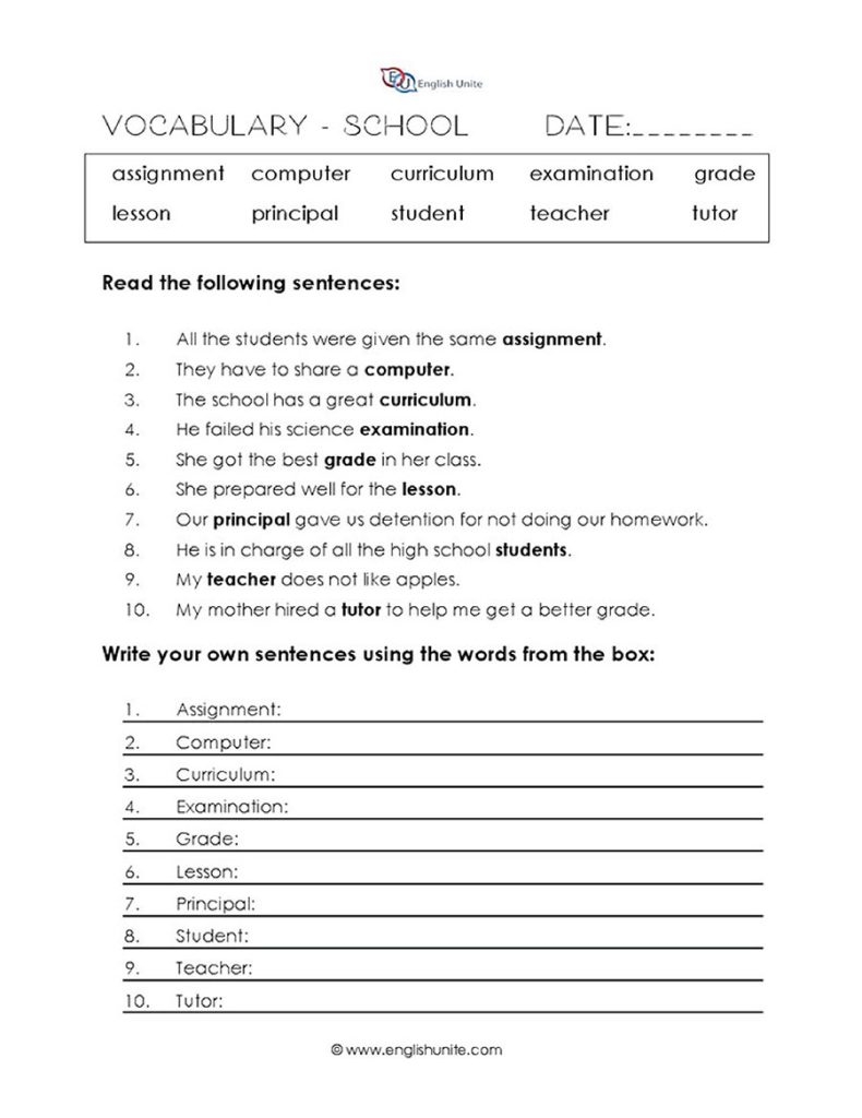 English Printable Worksheets For Middle School