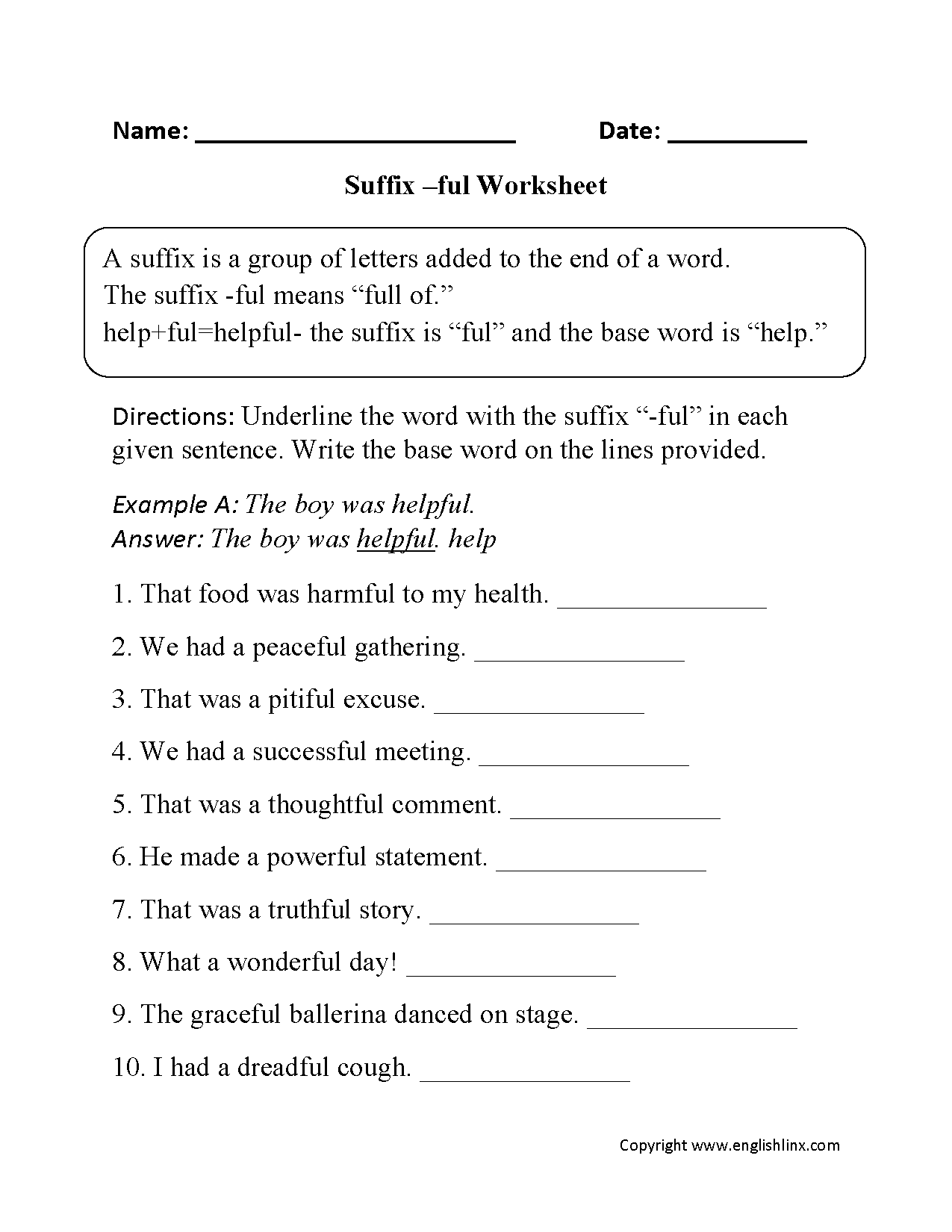 Englishlinx Suffixes Worksheets