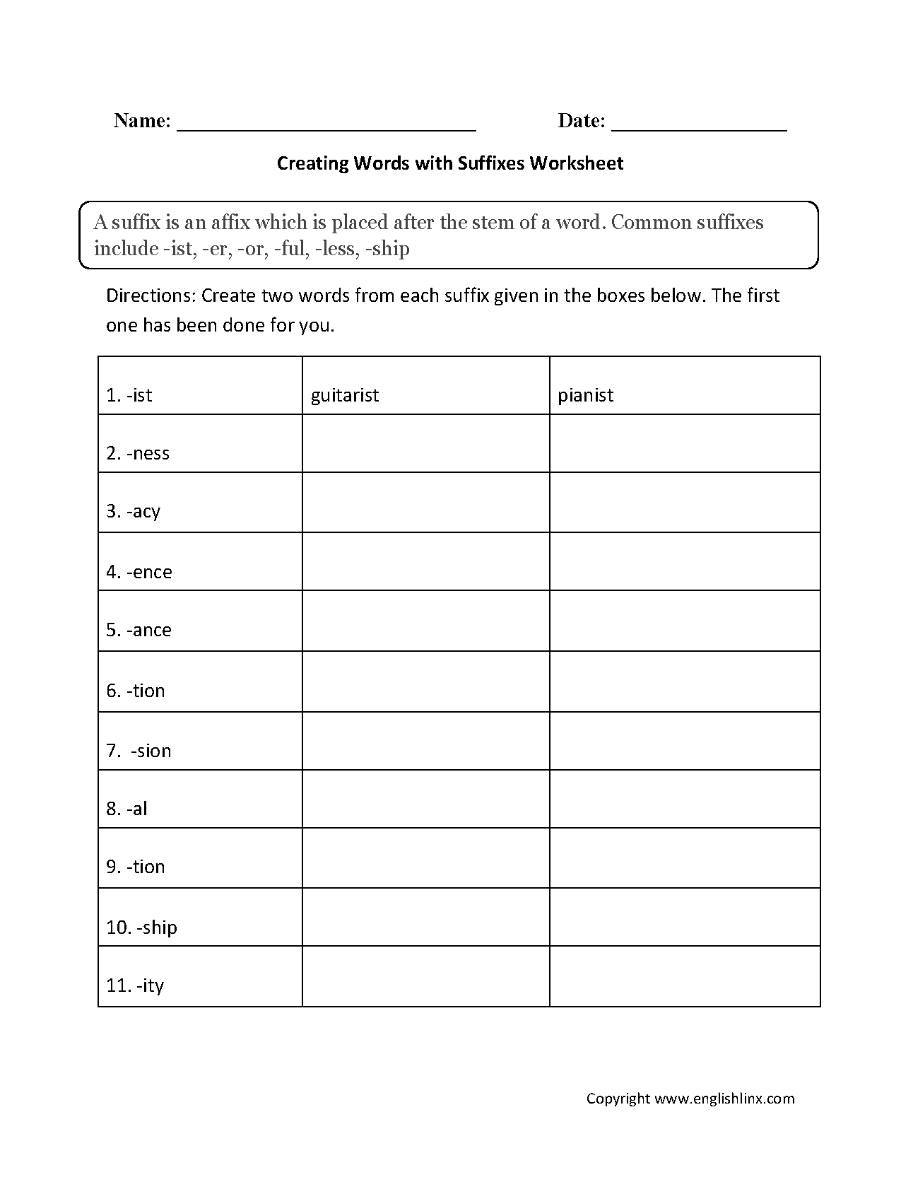 Adding Suffixes Printable Worksheets Grade 5