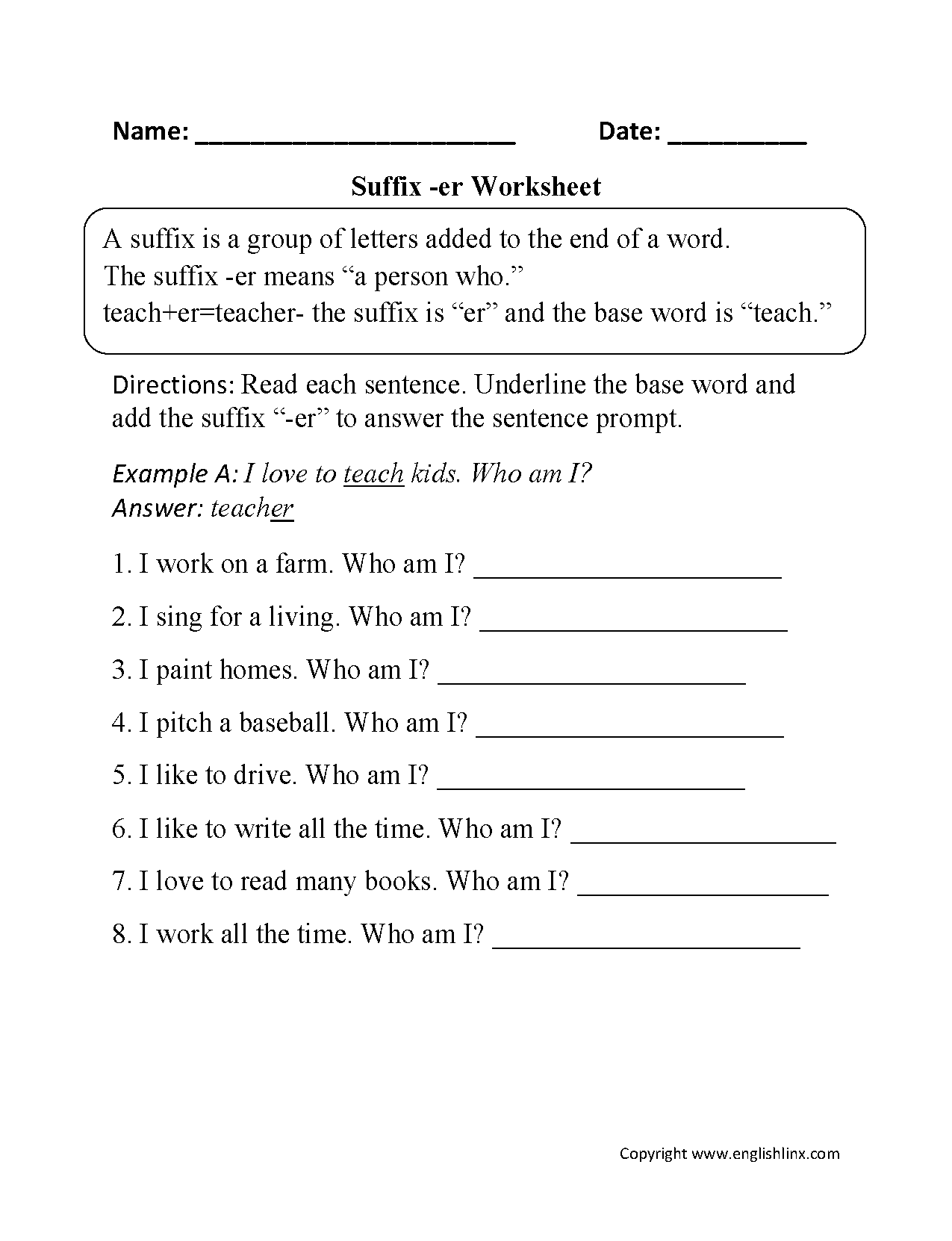 Englishlinx Suffixes Worksheets