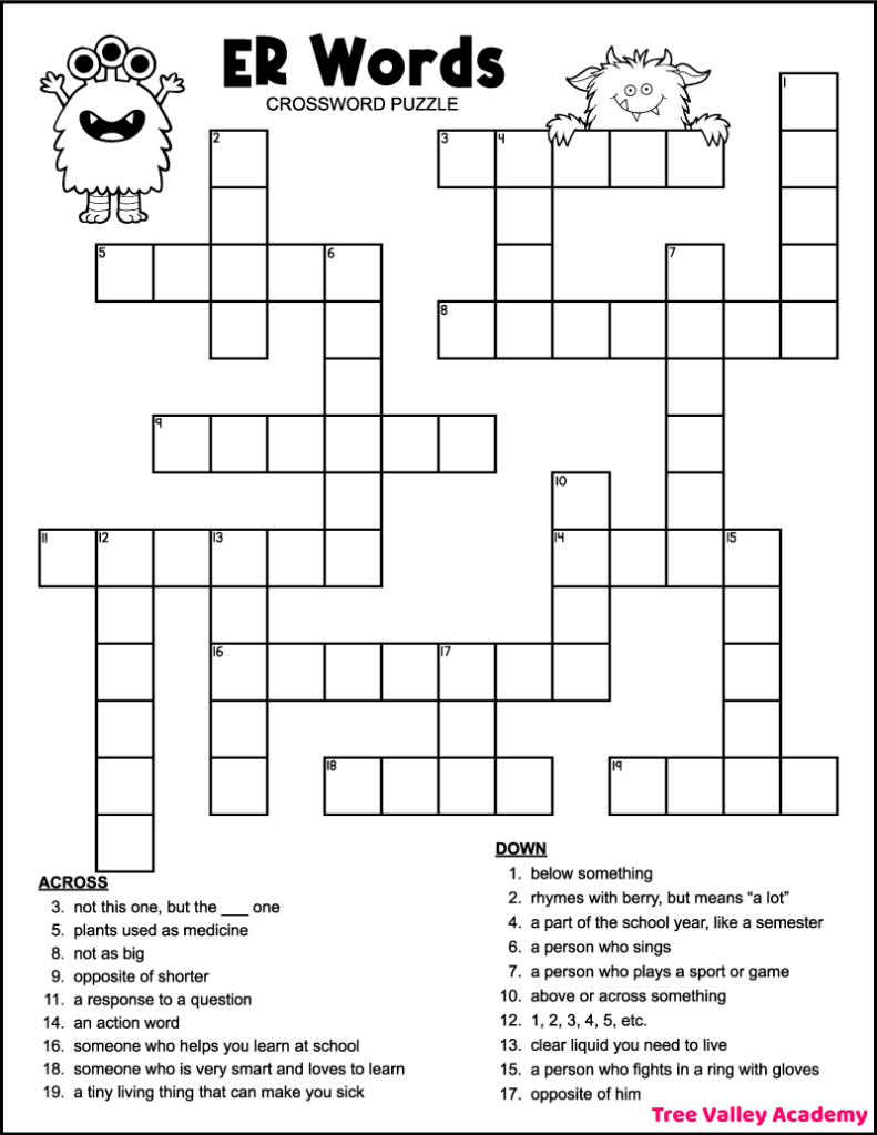 Crossword Printable Word Game Worksheets