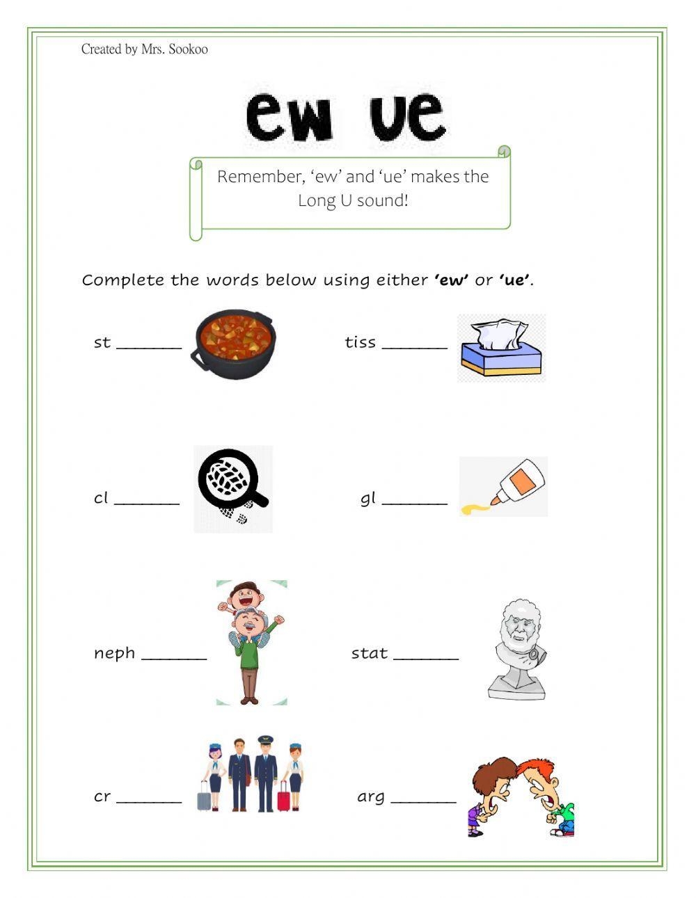 Ew Word Family Worksheets Free Printable
