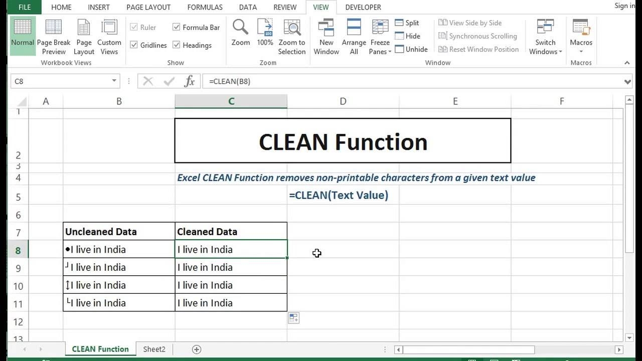 Excel CLEAN Function Removes Non printable Characters From A Given Text Value YouTube
