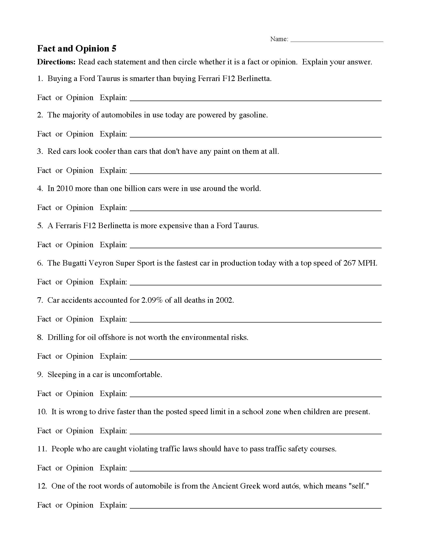 Fact And Fiction Worksheets Free Printable