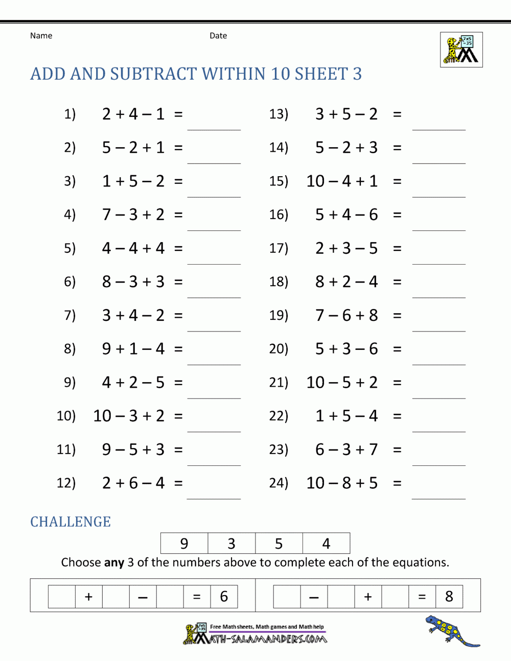 Addingandsubtractingworksheets1St Grade First Grade Math Worksheets Printable