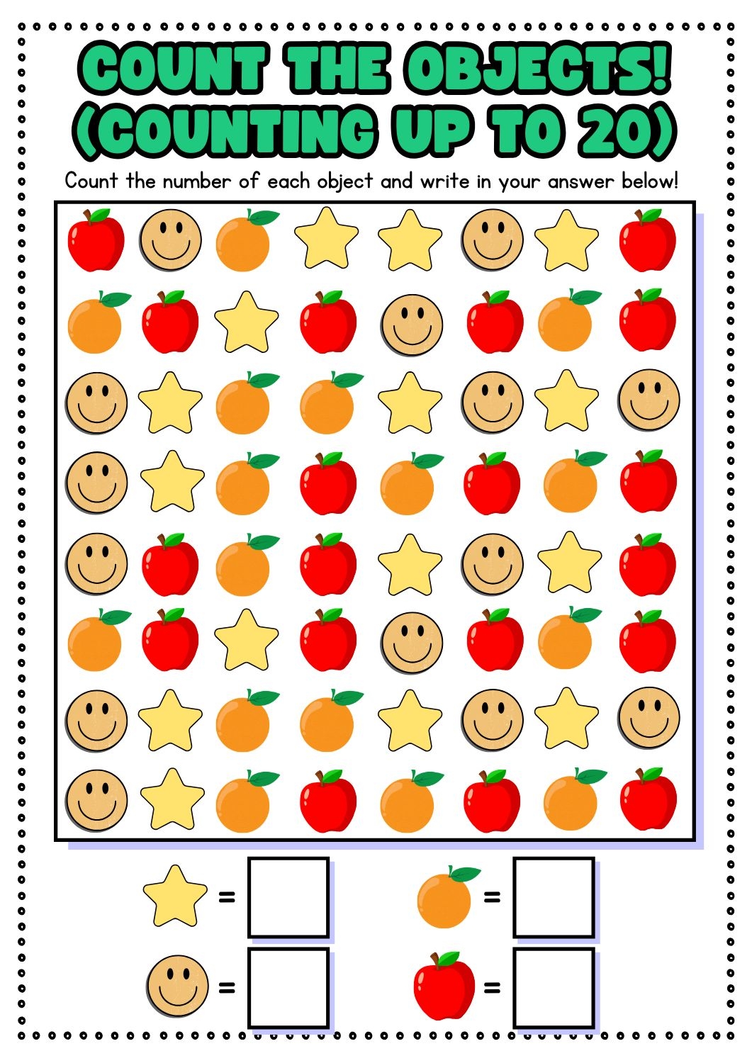 Counting Objects 10-20 Free Printable Worksheets