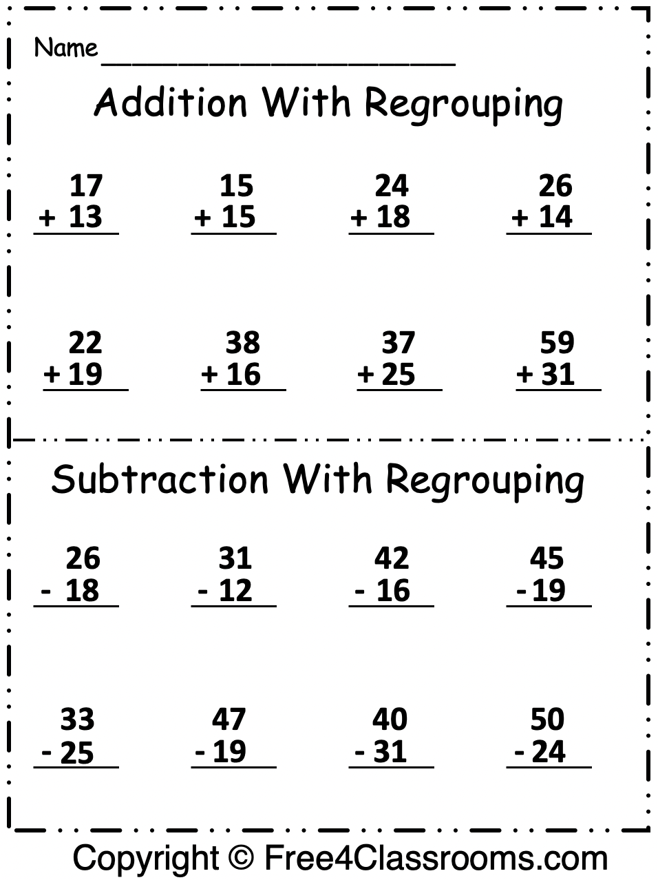 Free 2 Digit Addition And Subtraction Regrouping Free Worksheets Free4Classrooms