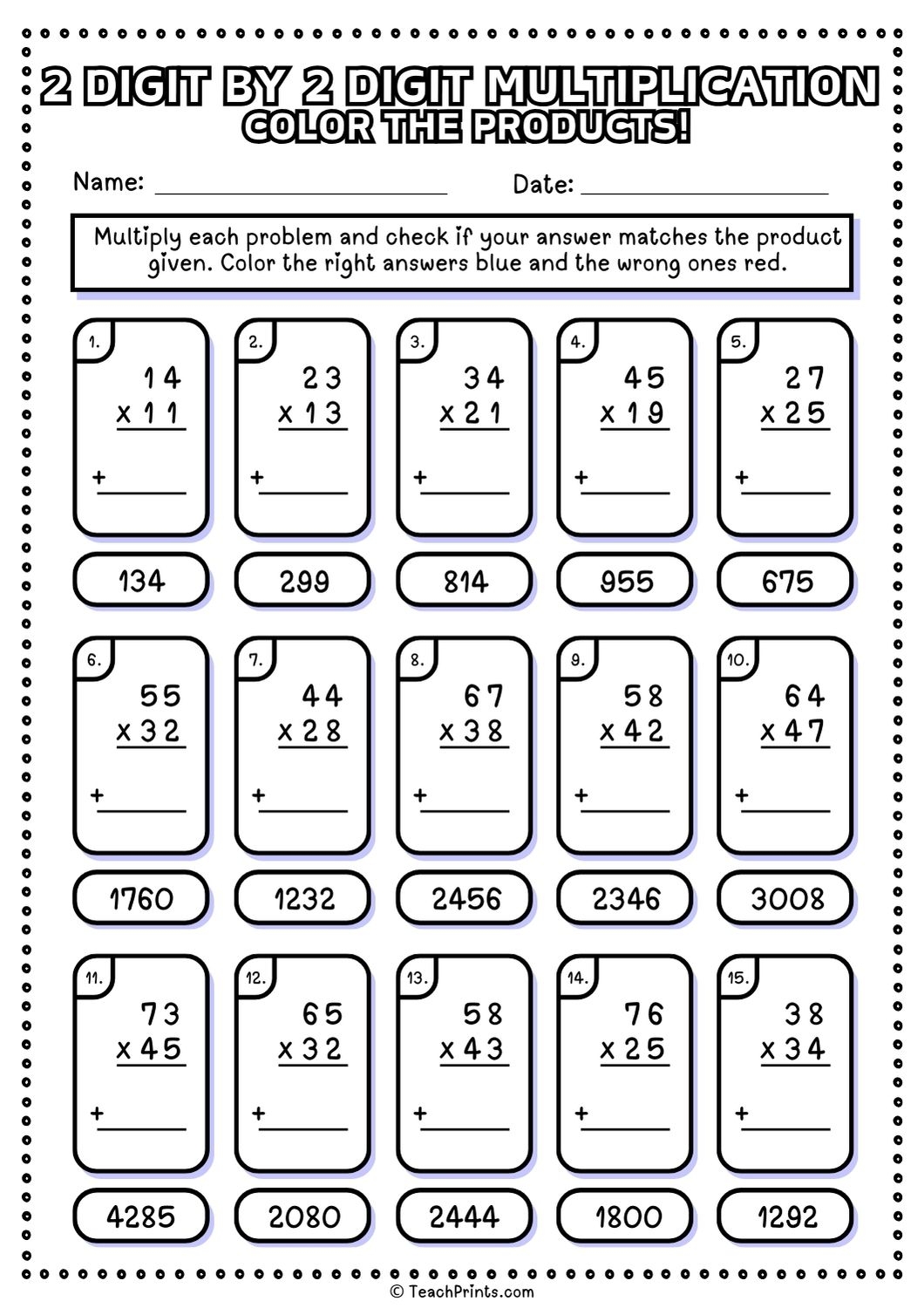 2 Digit Multiplication Worksheets Printable