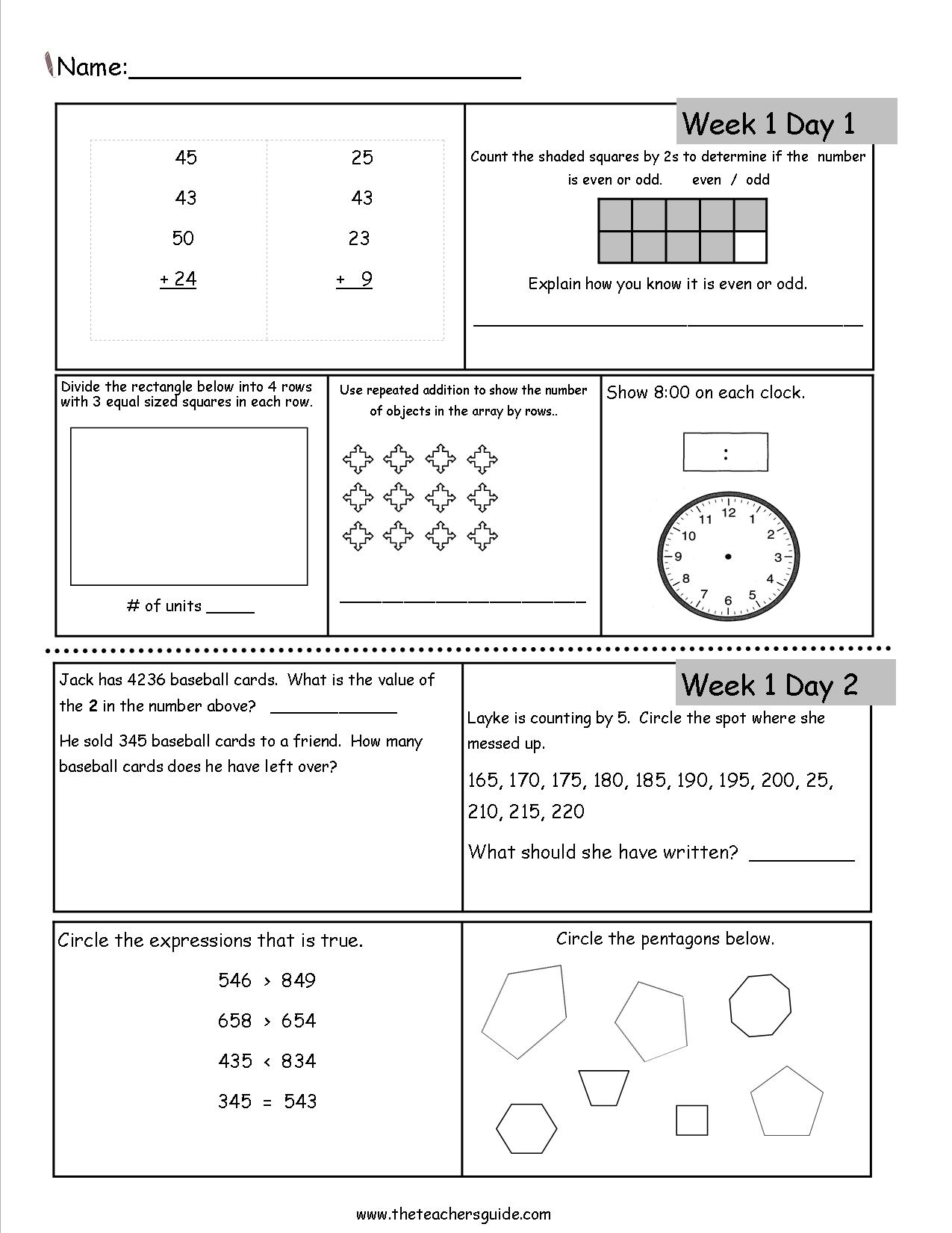 3Rd Grade Math Tutoring Printable Worksheets