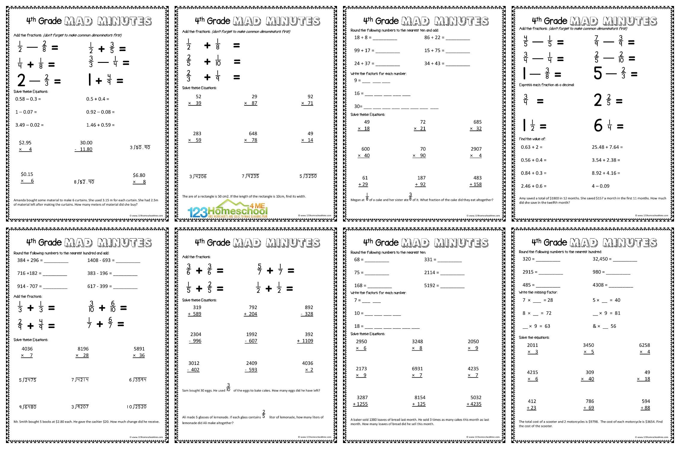 Fourth Grade Maths Worksheets Printable
