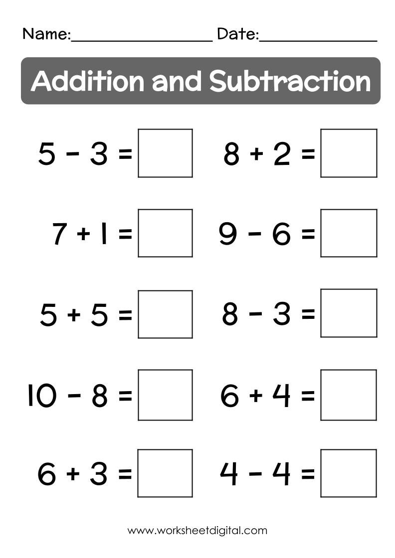 Add And Subtract Printable Worksheets