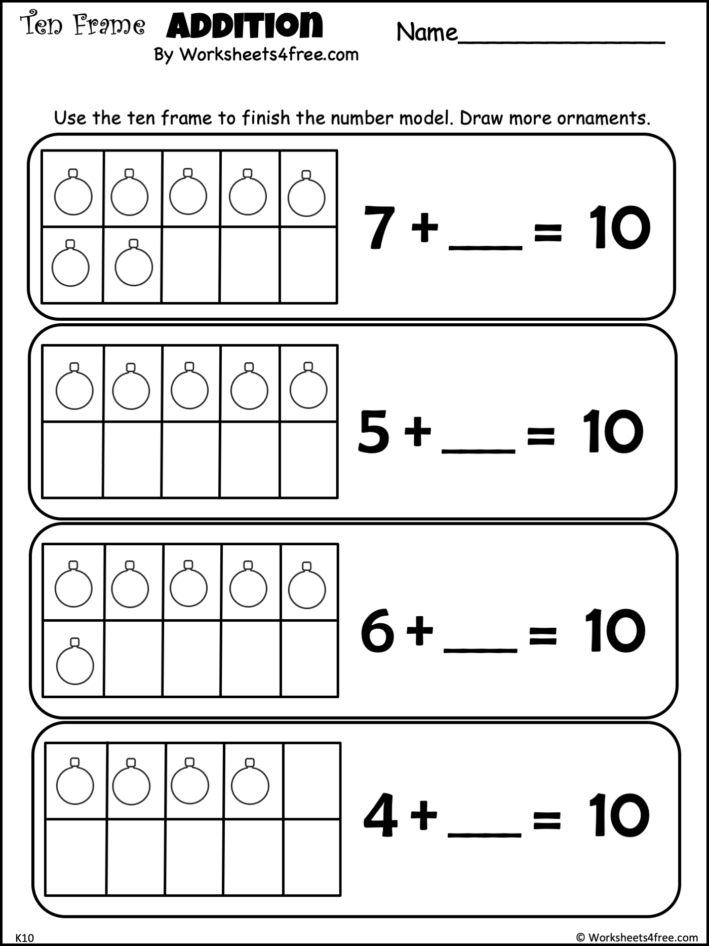 1St Grade Ten Frame Worksheets Printable