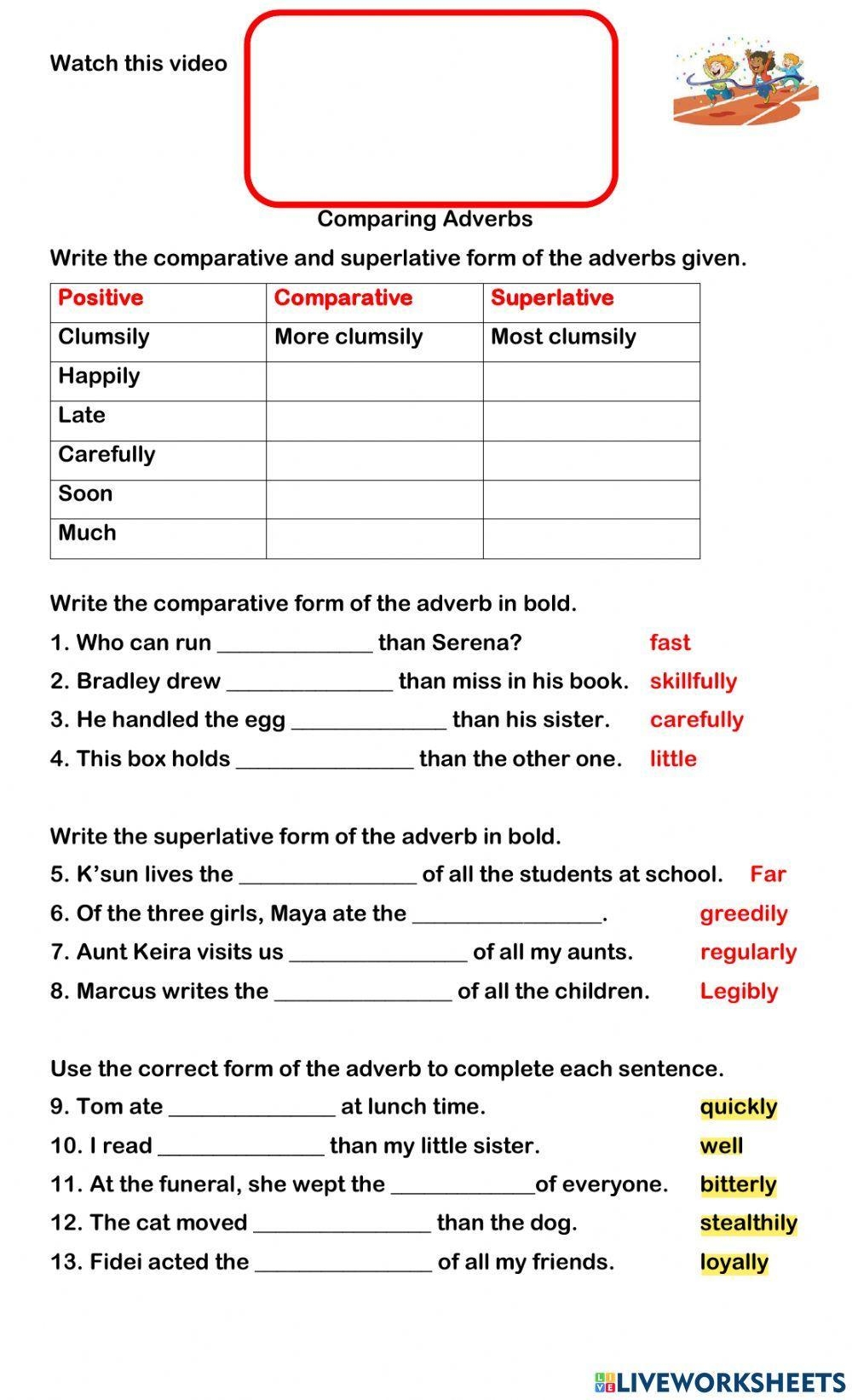 Comparative Of Adverbs Printable Worksheets