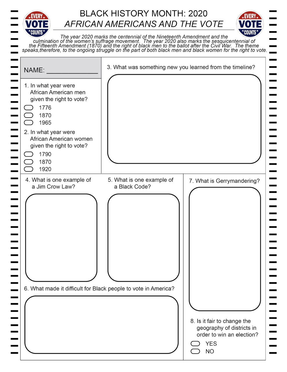 Black History Printable Worksheets Free