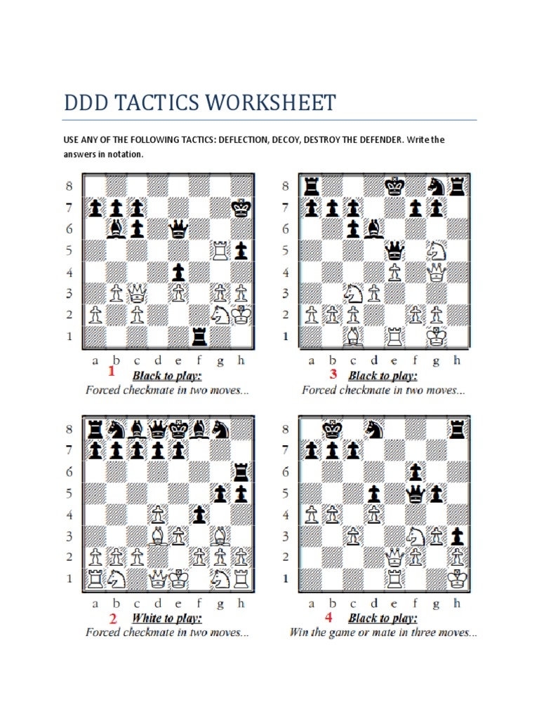 Chess Puzzles Printable Worksheets Tactics