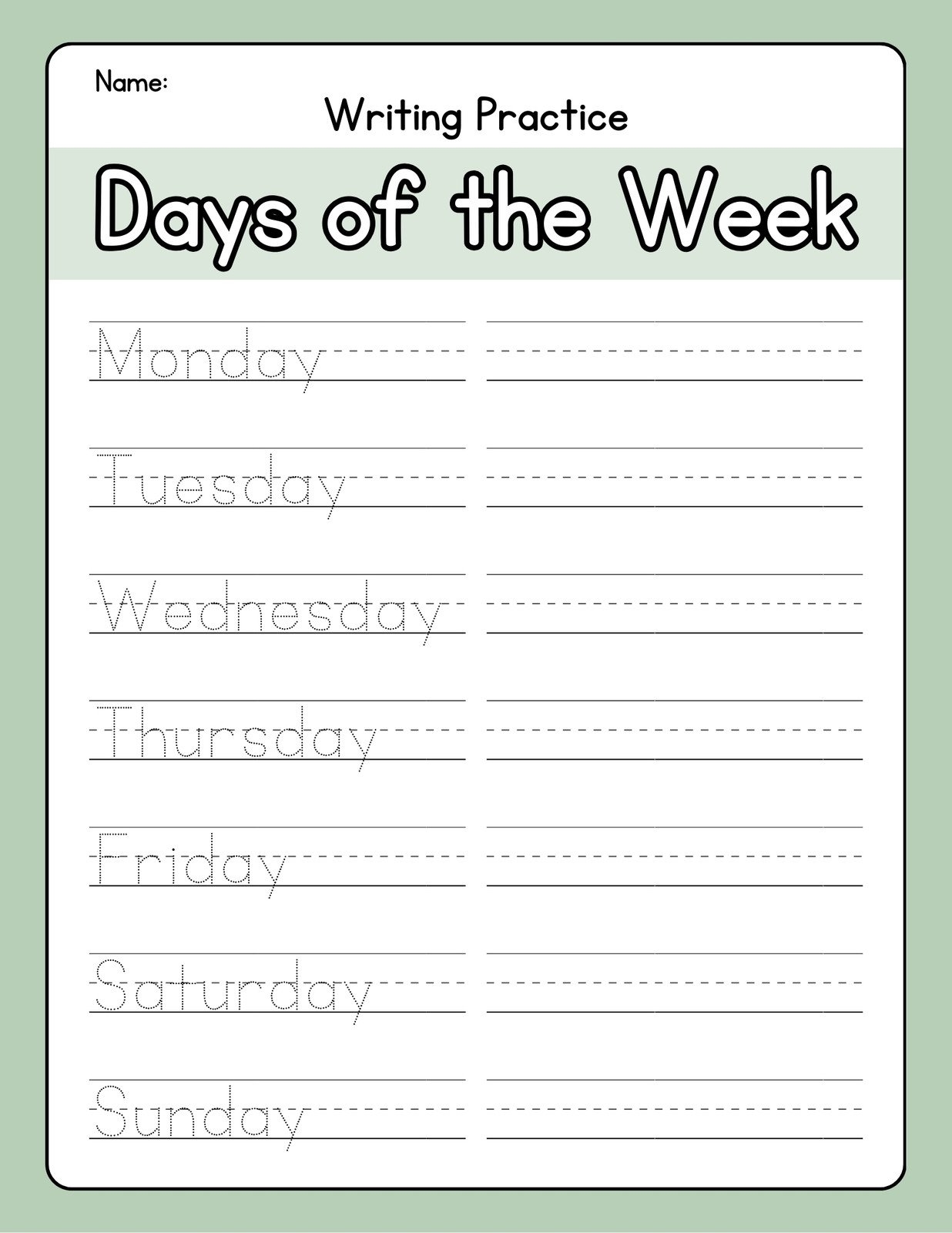 Daily Writing Practice Worksheets Free Printable