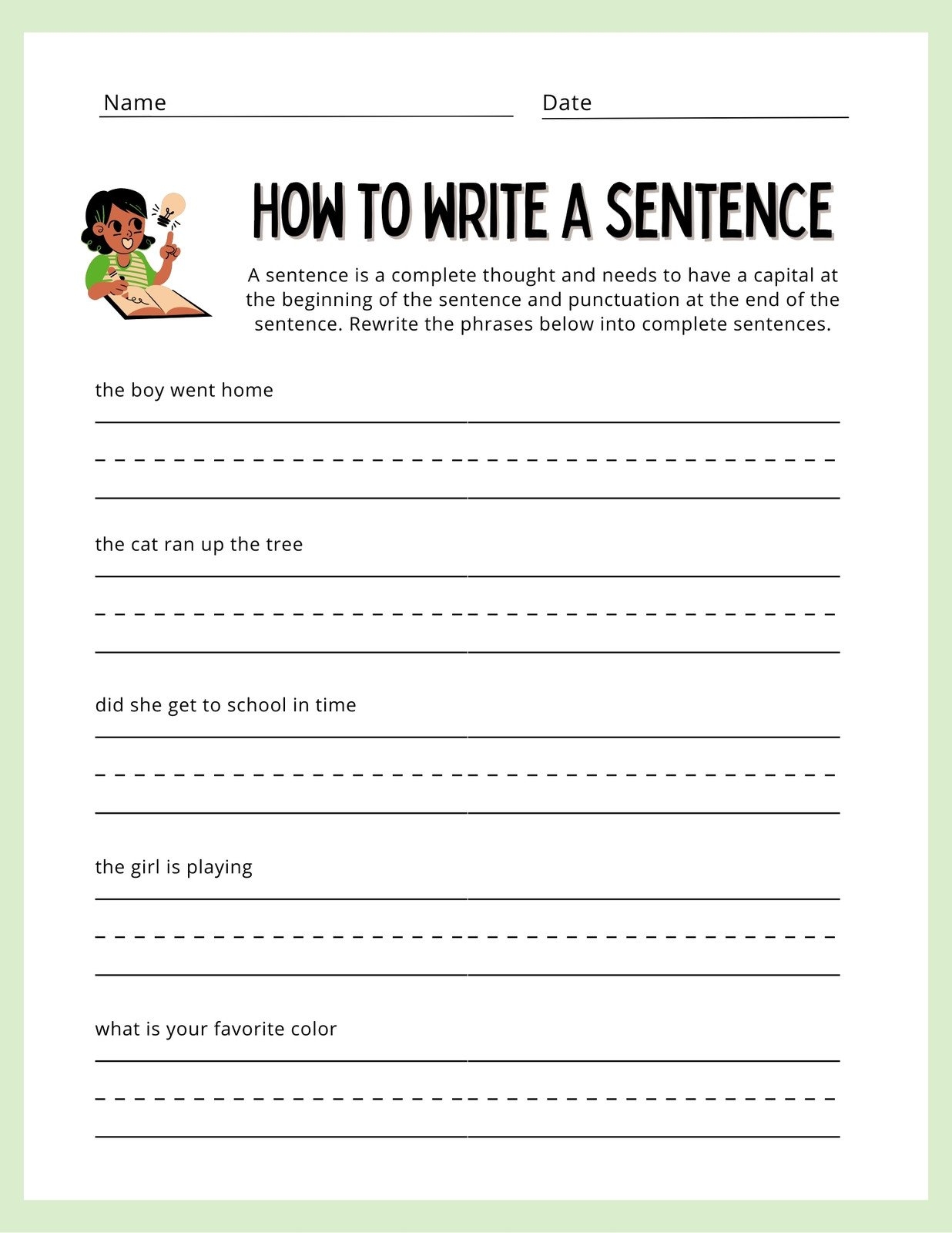Fist Grade Free Printable Writing Worksheets