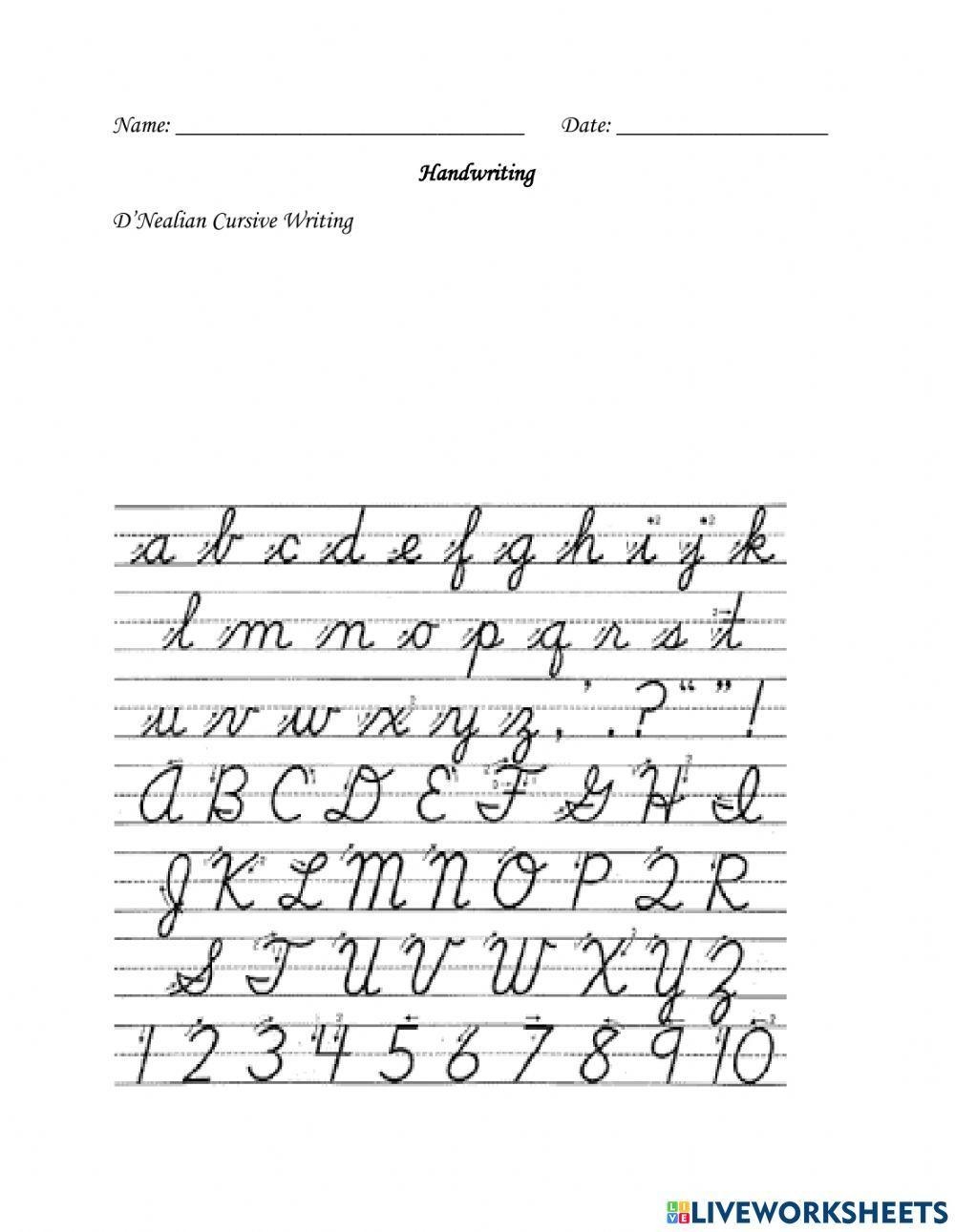 D'Nealian Alphabet Handwriting Worksheets Printable